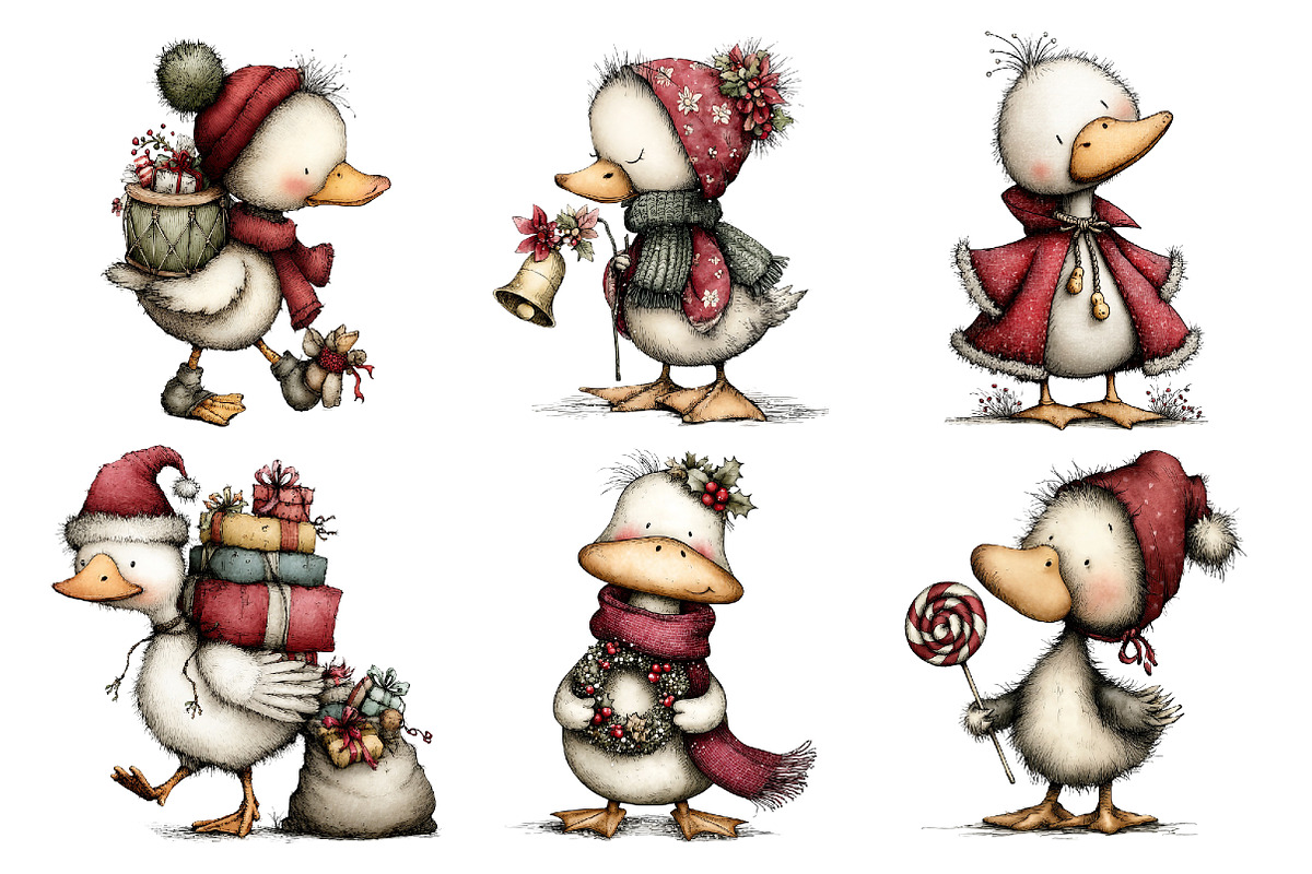 Whimsical Christmas Goose Clipart, an Animal Illustration by Creative Art (Photo 2 of 6)