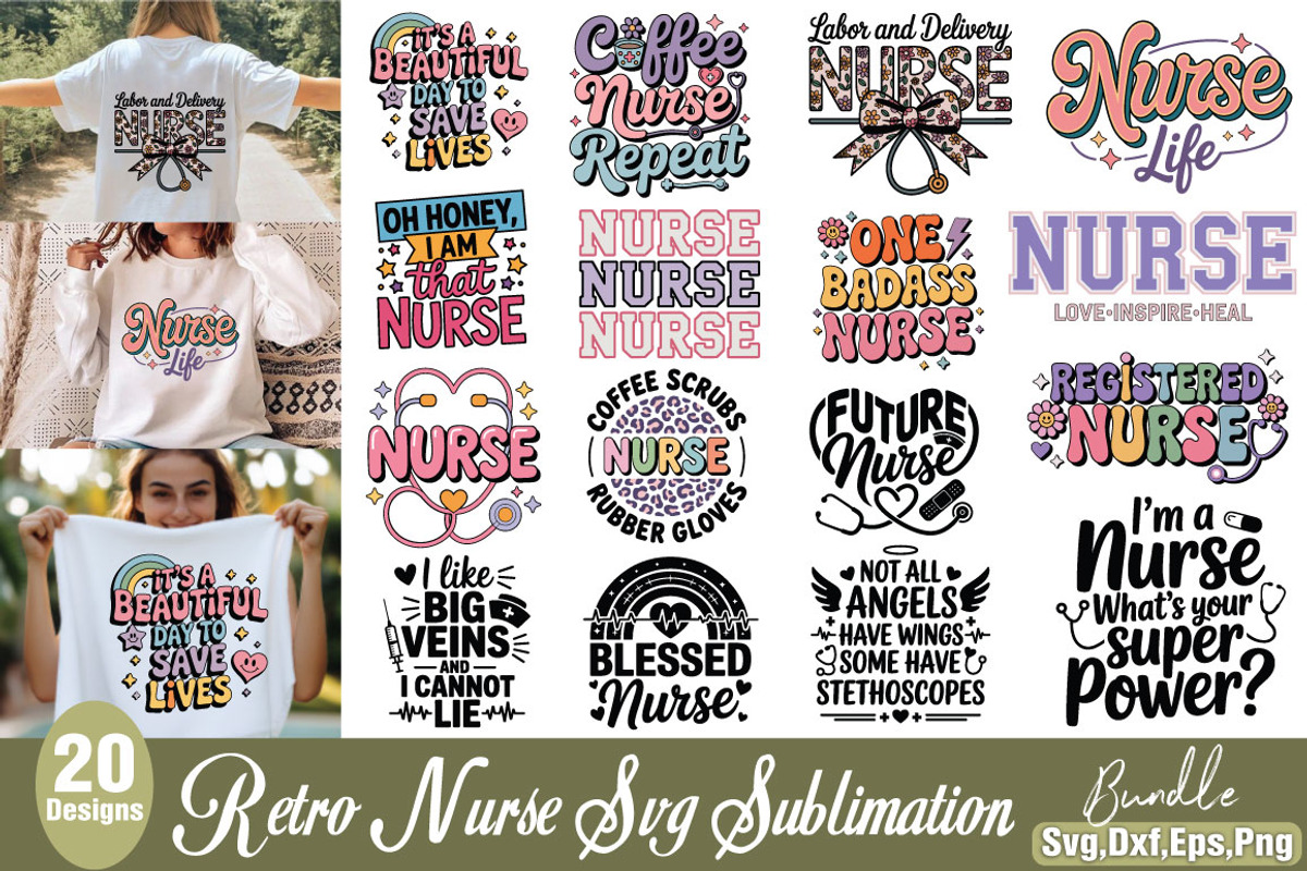 Retro Nurse Sublimation Bundle, an Object Graphic by DollarSmart