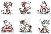 Cute Watercolor Beach Dino, a Seasonal Illustration by CreationArt (Thumbnail 5 of 5)