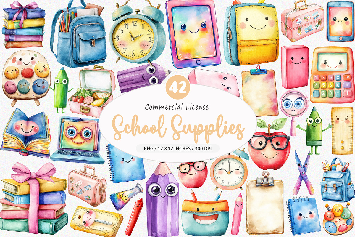 Cute School Supplies PNG, an Illustration by SinaCreation (Photo 1 of 5)
