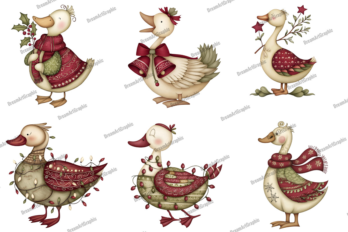 Christmas Goose Clipart, an Illustration by DreamArtGraphic (Photo 5 of 5)