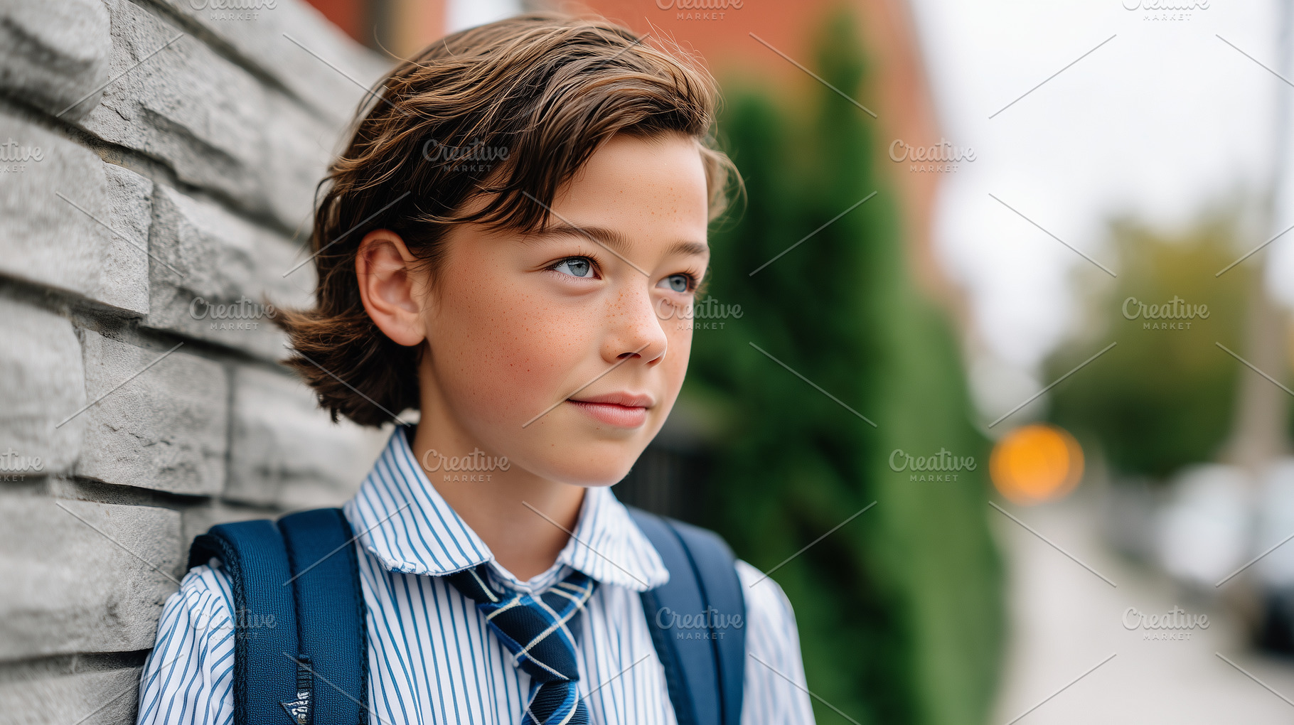 Boy with a backpack and striped, a School & Education Photo by MistyDay