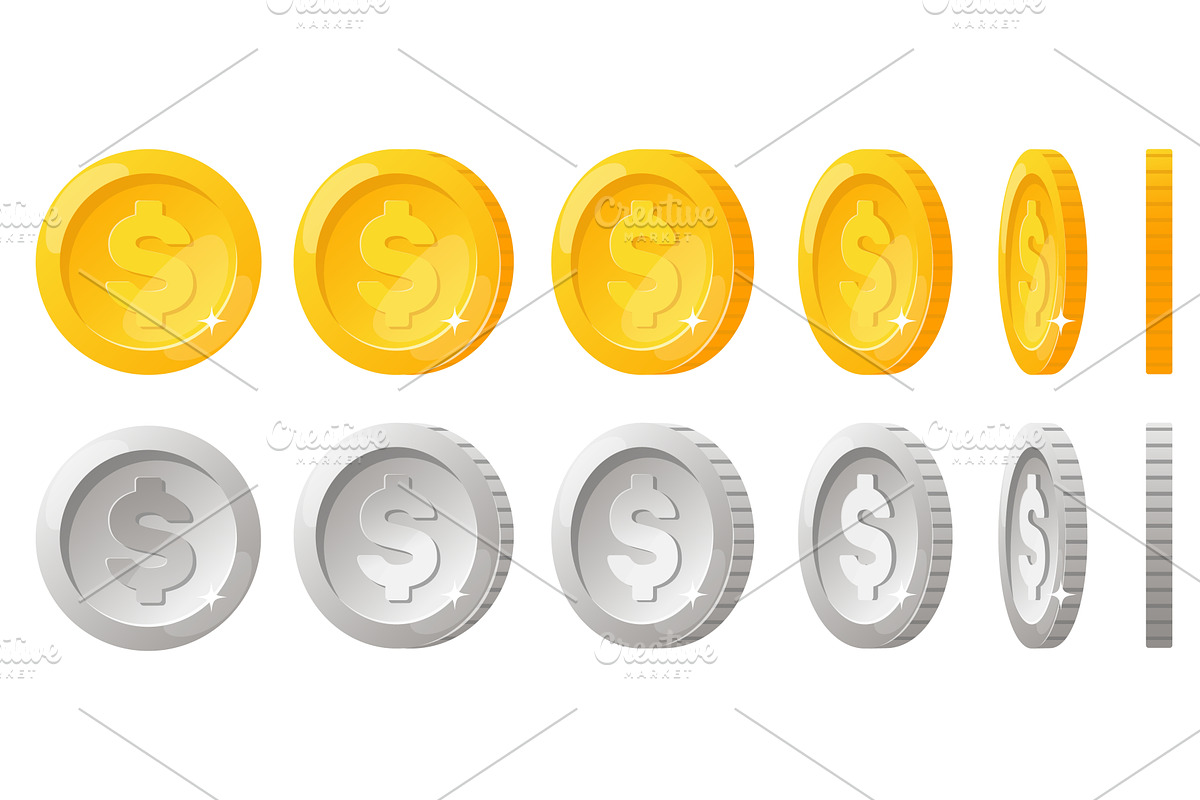 Rotation of gold and silver coins, a Finance Illustration by Vectorbuum