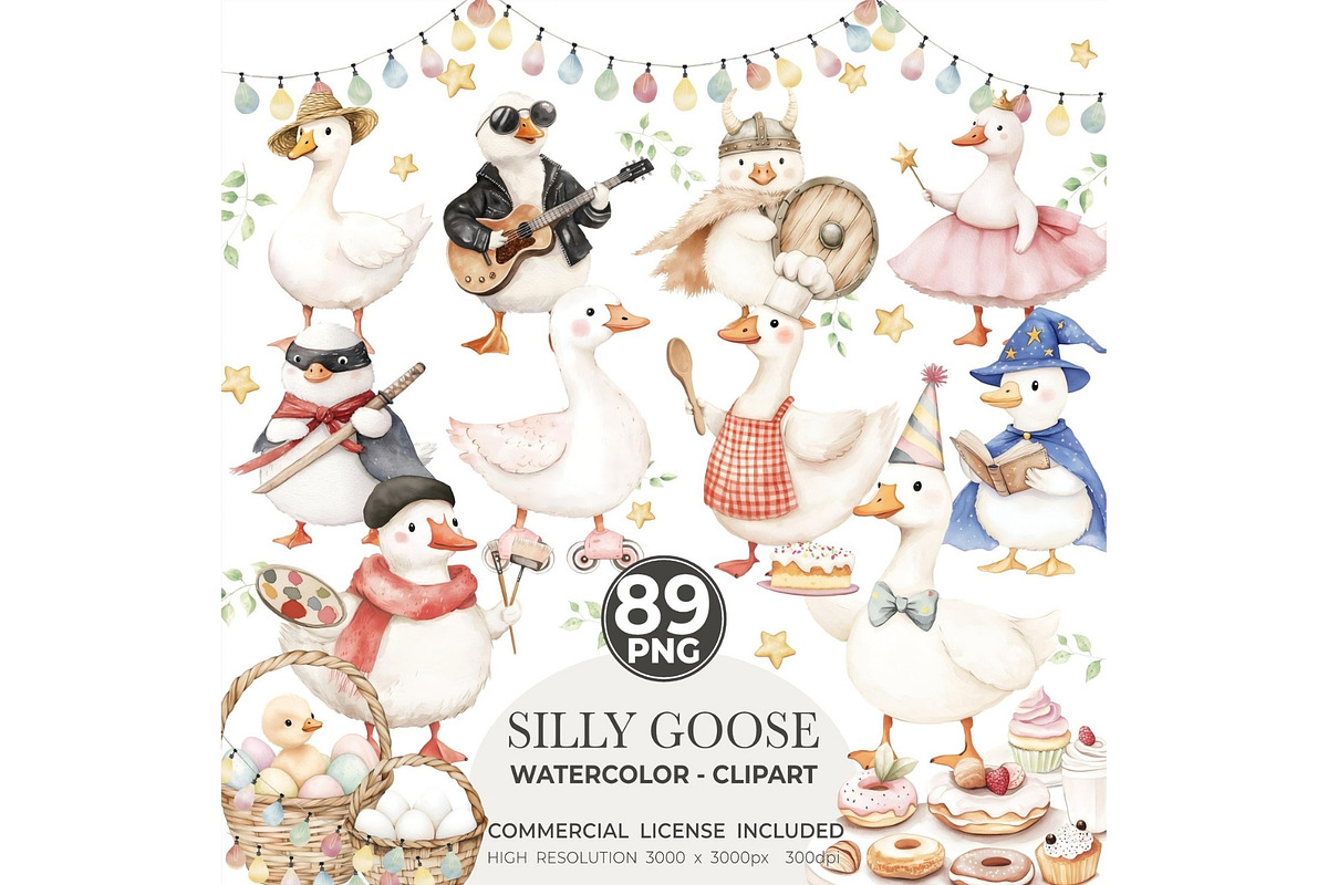 Silly Goose Spring Watercolor, an Illustration by CharmClipart (Photo 1 of 6)