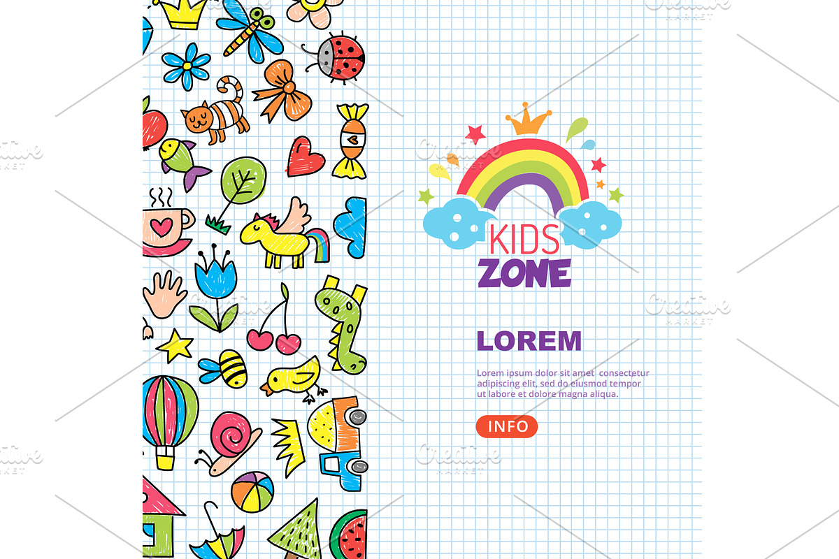 Kids zone. poster with kids drawing, an Illustration by Onyx
