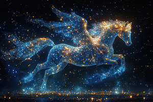 Majestic winged horse galloping thro, a Photo by Tanuart