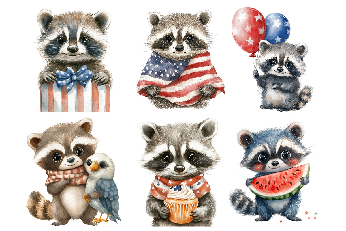 Cute Patriotic Raccoon PNG, an Illustration by SinaCreation (Photo 3 of 10)