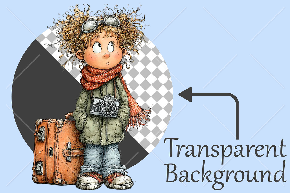 Whimsical Traveler Girl Clipart PNG, a Seasonal Illustration by Canvas Craft (Photo 2 of 10)
