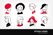 Stylish lady portrait set + pattern, a Person Illustration by Good Studio (Thumbnail 1 of 6)