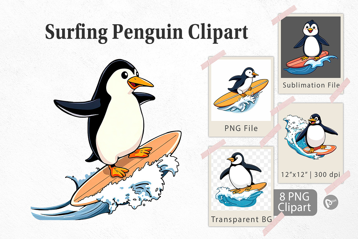 Surfing Penguin Clipart, a Graphic by Artnoy (Photo 1 of 5)