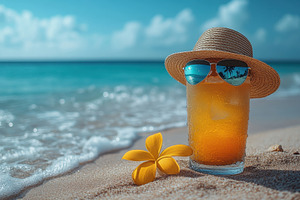 Refreshing cocktail with sunglasses, a Photo by Tanuart