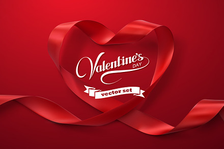 Happy Valentines Day. Ribbon Hearts.