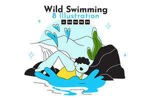 10 Wild Swimming Vector Illustration, a Person Illustration by denayunebgt