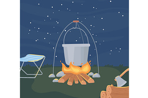 camping night scene, an Illustration by studiogstock