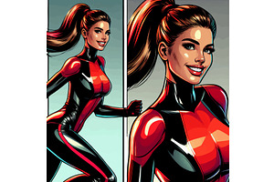 Smiling Female Superhero in Red, a Person Illustration by AlexArt