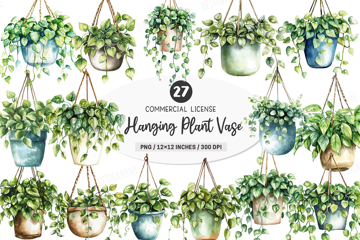Watercolor Hanging Plant Vase PNG, an Illustration by SinaCreation (Photo 1 of 7)