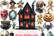 Watercolor Scary Halloween Clipart, an Illustration by Craft Nest (Thumbnail 1 of 6)