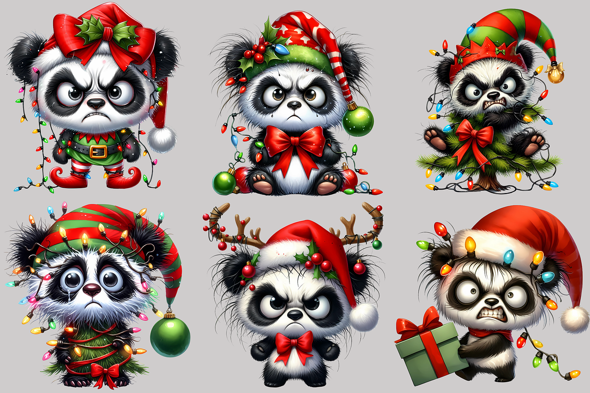 Grumpy Christmas panda clipart, an Animal Illustration by AnetArtStore (Photo 3 of 7)