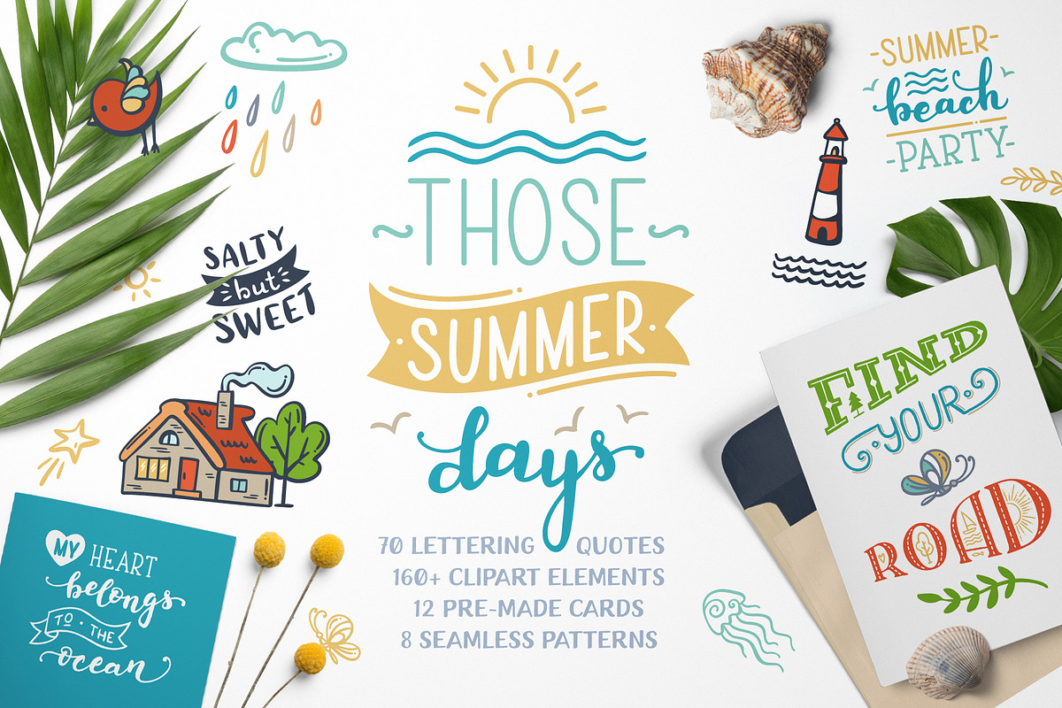 THOSE SUMMER DAYS lettering&clipart, an Illustration by MaljukArt (Photo 1 of 14)