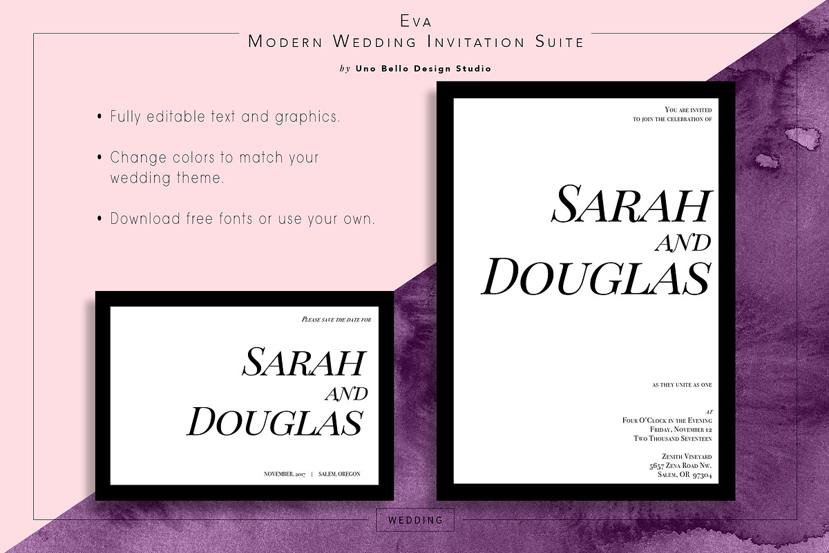 Eva Modern Wedding Stationery, an Invitation Template by Uno Bello Design Studio (Photo 2 of 5)