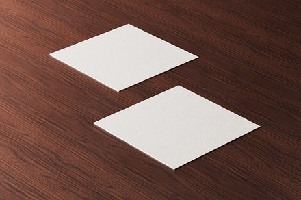 White square shape paper business card mockup on wooden brown ta, a Business Photo by Ministocker