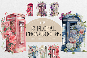 Floral British Phonebooth Clipart