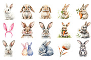 Watercolor Bunnies Clipart, an Illustration by Designking (Thumbnail 2 of 5)