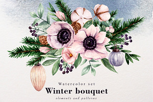 Winter flowers watercolor clipart
