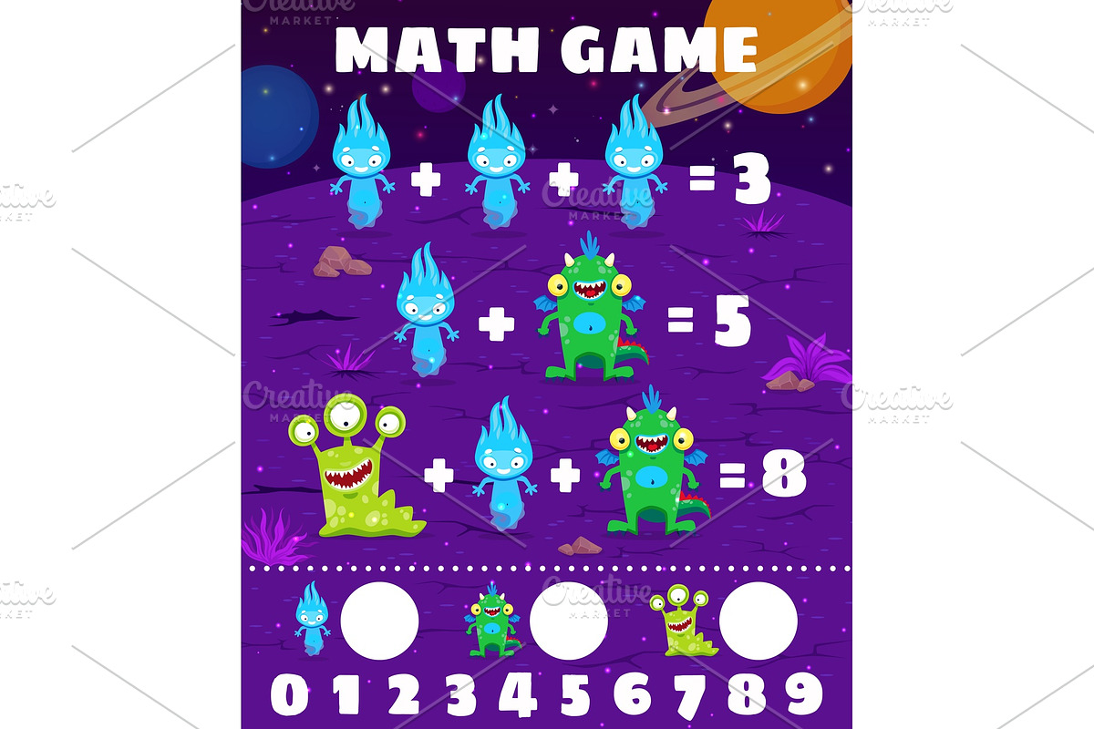 Math game worksheet with monsters, an Animal Illustration by Vector Tradition (Photo 3 of 3)