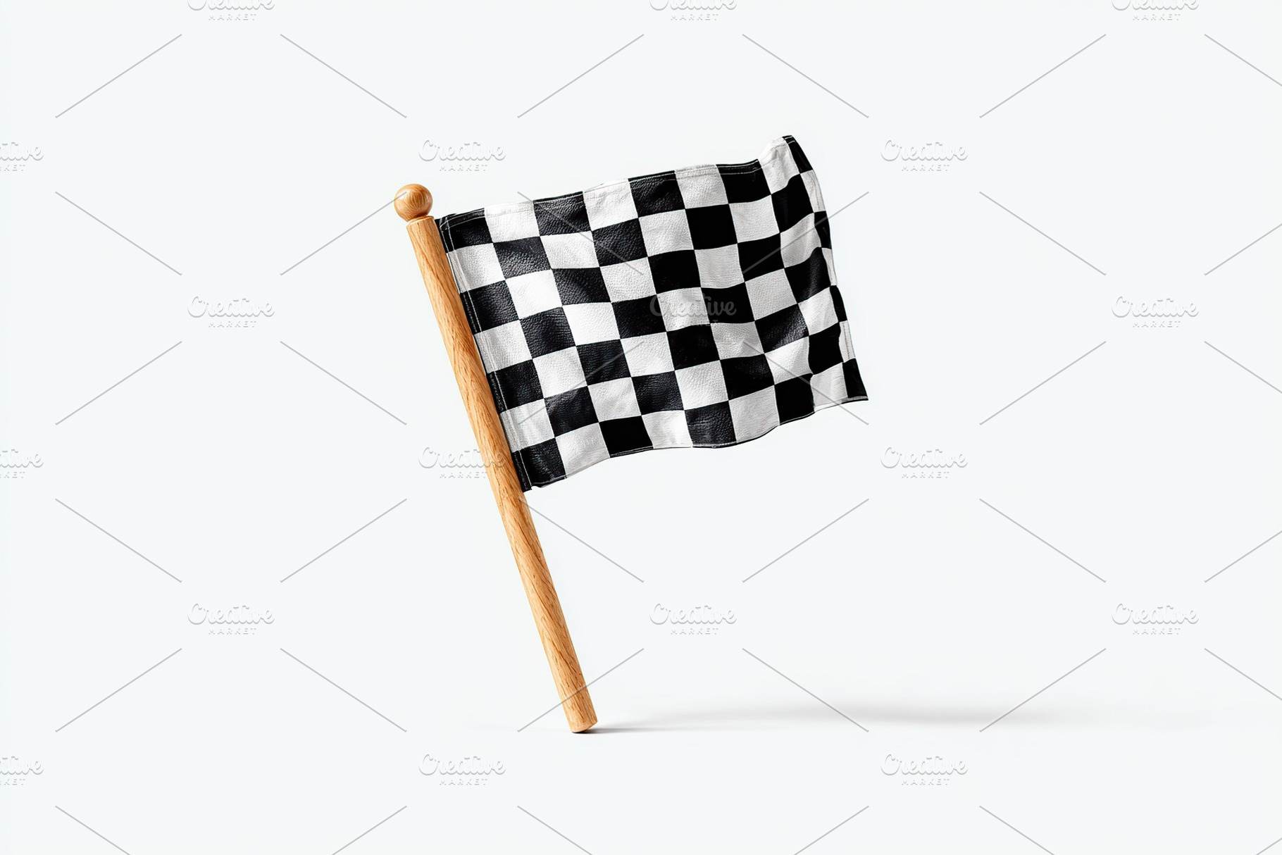Checkered race flag displayed on wooden pole for motorsport events and celebrat, an Arts & Entertainment Photo by AlyaAnd