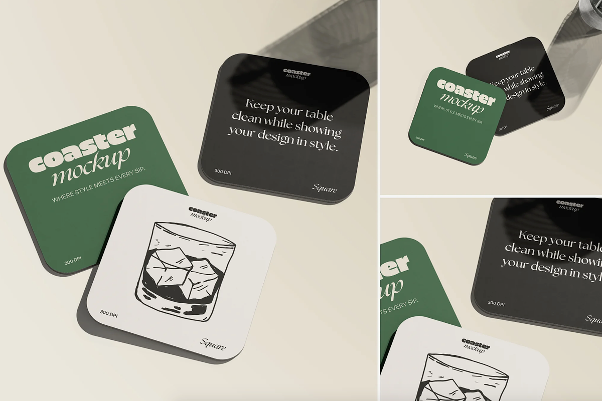 Drink Square Coaster Mockup, a Household Mockup by graphicsauce (Photo 1 of 4)