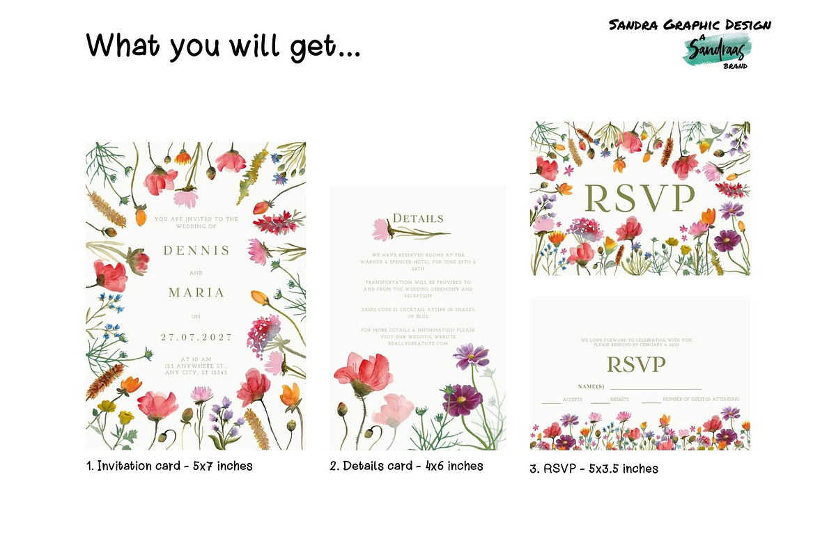 Wild Flowers Wedding Invitation, a Card Template by SandraGraphicDesign (Photo 2 of 8)