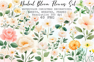 Neutral Bloom Watercolor Flowers Set, an Illustration by Sublimation Artist