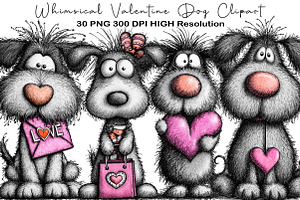 Whimsical Valentine Dog Clipart PNG, an Illustration by Black Bird Studio