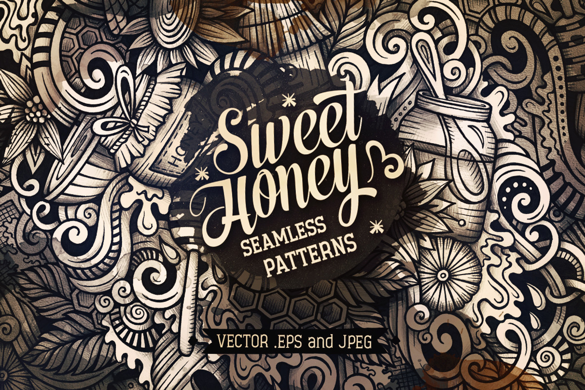Honey Graphics Doodles Patterns, a Food Illustration by BALABOLKA (Photo 1 of 6)