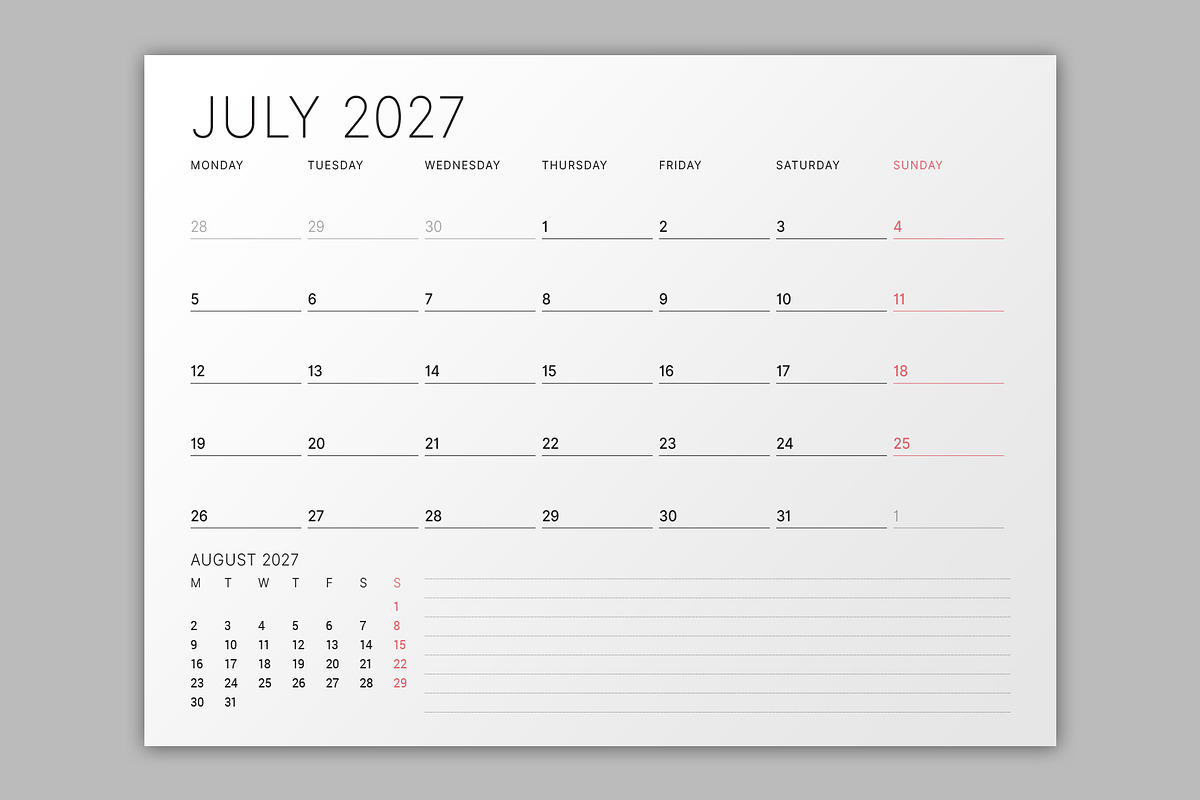 Minimalist Calendar 2027 (MP048-27M), a Stationery Template by mikhailmorosin (Photo 4 of 6)