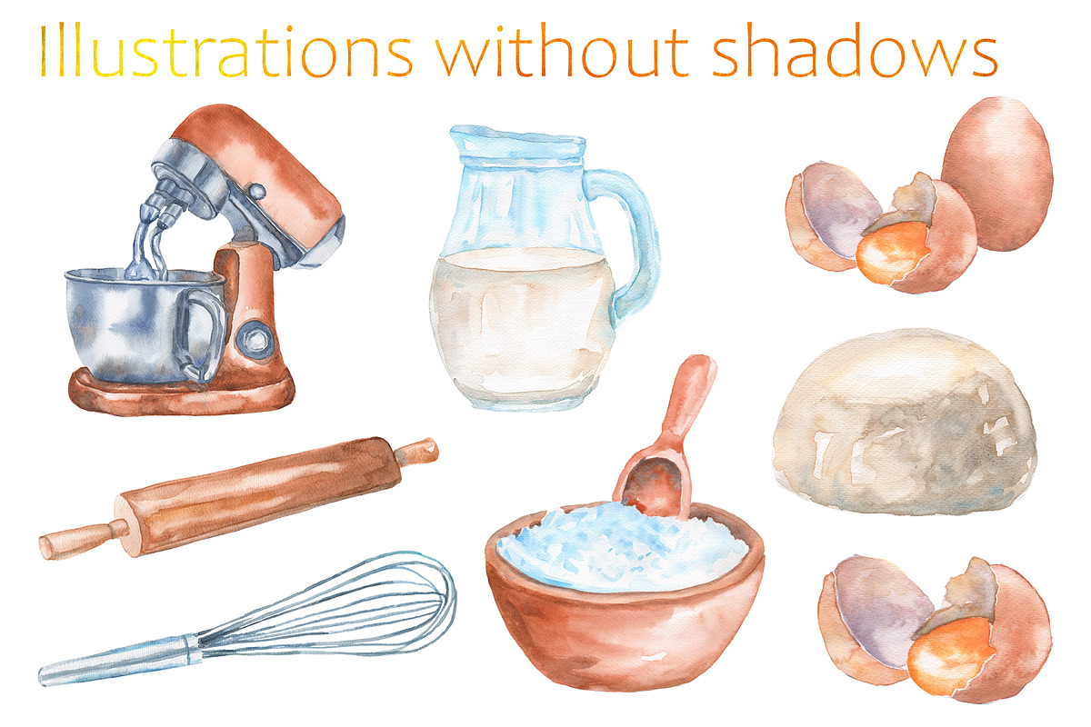 Watercolor kitchen set for baking, a Food Illustration by Olha's watercolor (Photo 4 of 7)