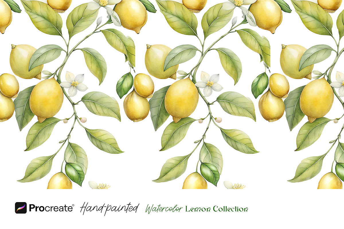 Watercolor Lemons Clipart & Pattern, an Object Graphic by crafty (Photo 7 of 15)