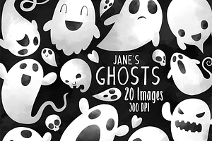 Watercolor Ghosts Clipart