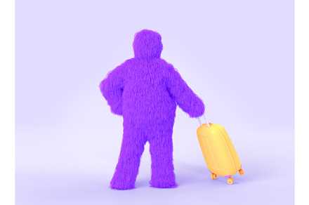 Hairy purple monster with luggage, a Characters & Person 3D Model by Marozhkastudio