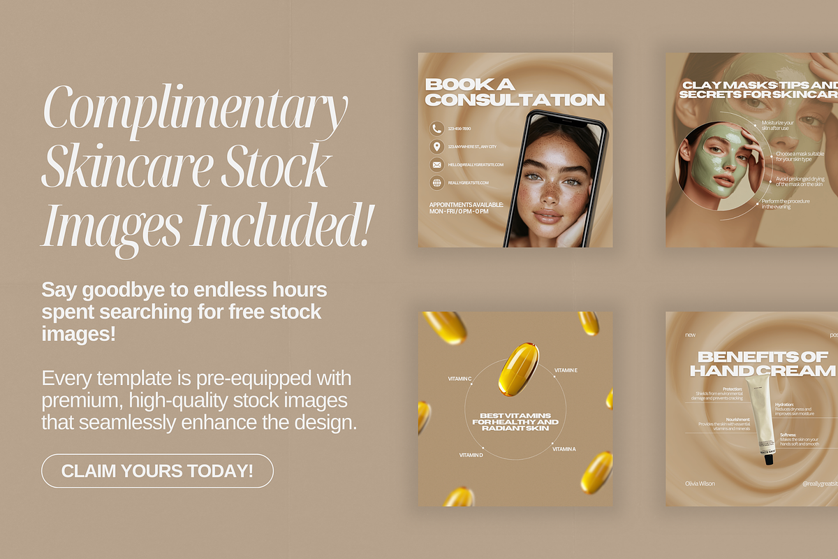 Beige Skin Care Instagram Templates, a Social Media Template by Xenié Creative (Photo 5 of 10)