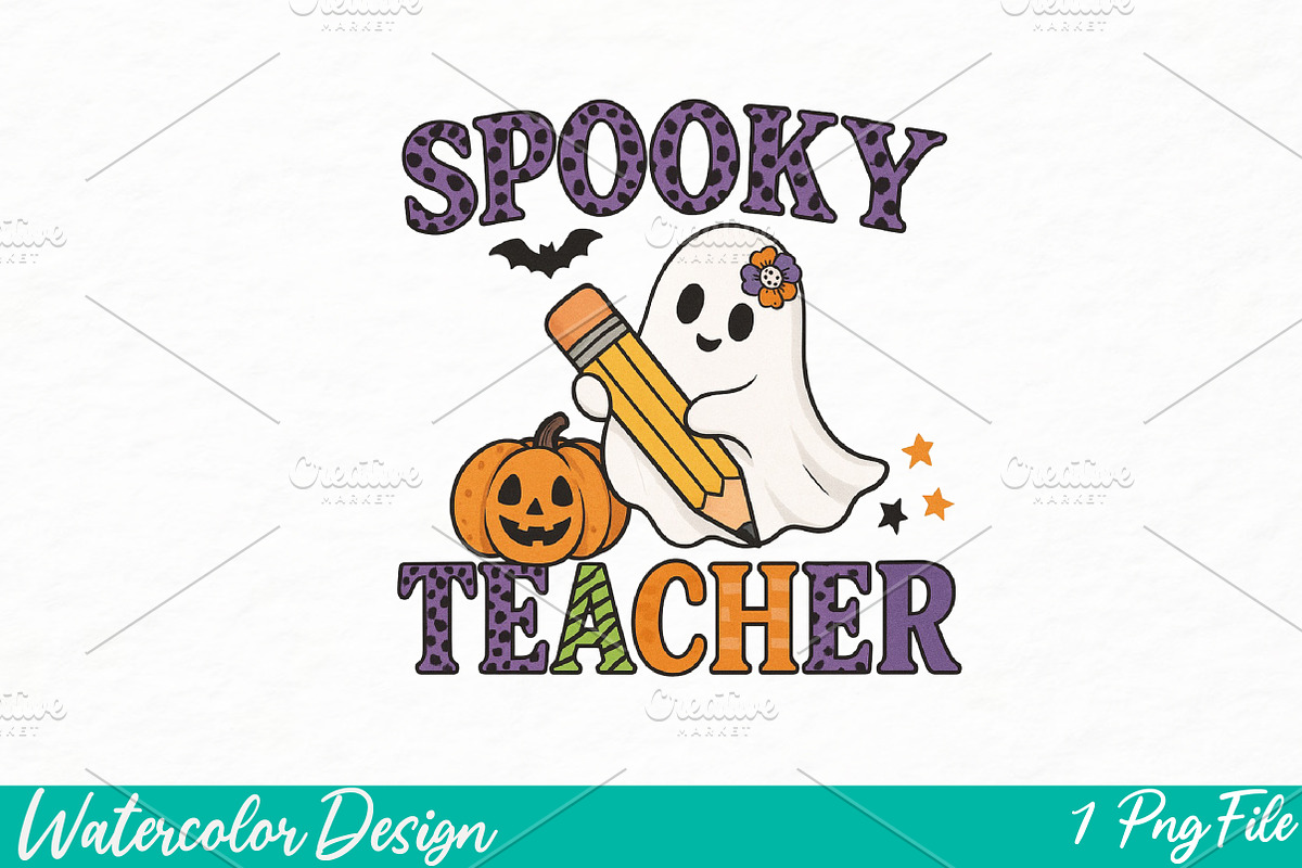 Preppy Spooky Teacher Png, Halloween, an Illustration by Watercolor design (Photo 1 of 3)