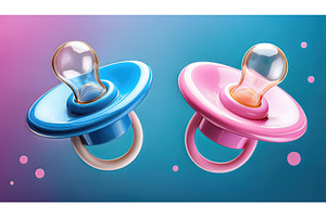 Two colorful pacifiers representing, a Background Photo by Igor Tichonow