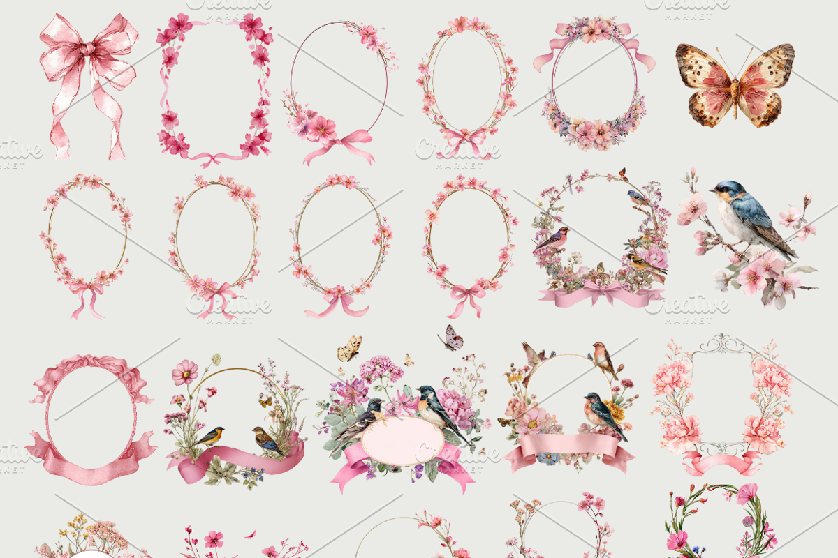 Vintage Garden Borders Frame Bow PNG, an Object Graphic by artinspirestudio (Photo 6 of 6)