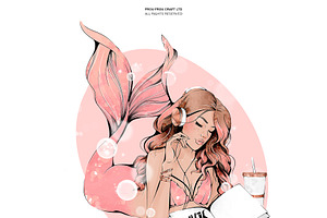 Mermaid Summer Peach Clip Art