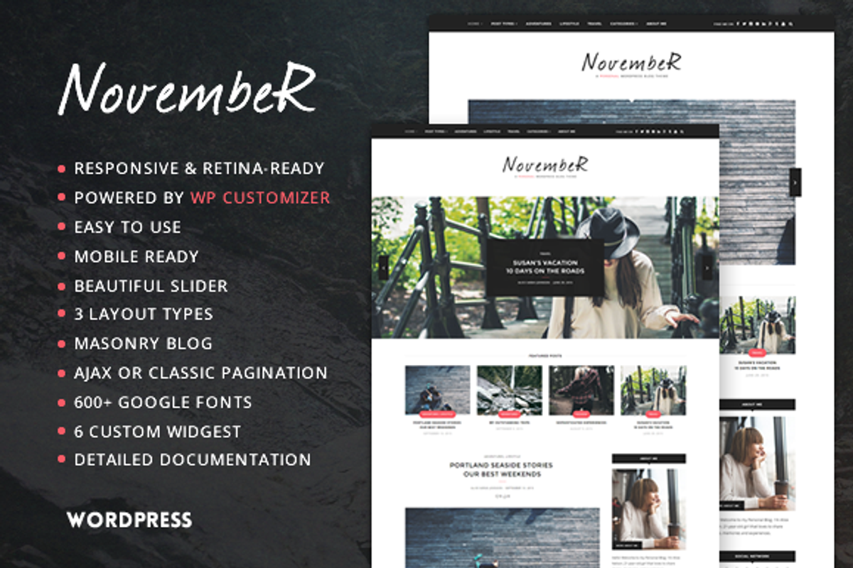 November - Personal Blog Theme, a WordPress Template by NaughtyPanda Themes (Photo 1 of 2)