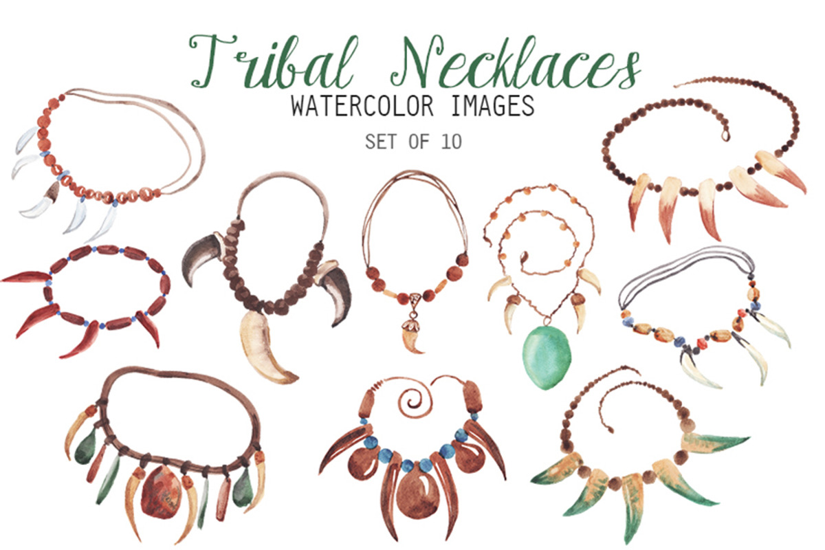 Watercolor Tribal Necklaces Clipart, an Illustration by YesFoxy