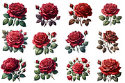 Vintage Red Roses Clipart, an Illustration by Designworld (Thumbnail 2 of 4)