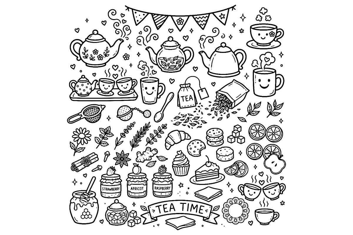 Tea and Coffee Time Doodle Set. Hand, a Food Illustration by Voodz_shop (Photo 1 of 3)