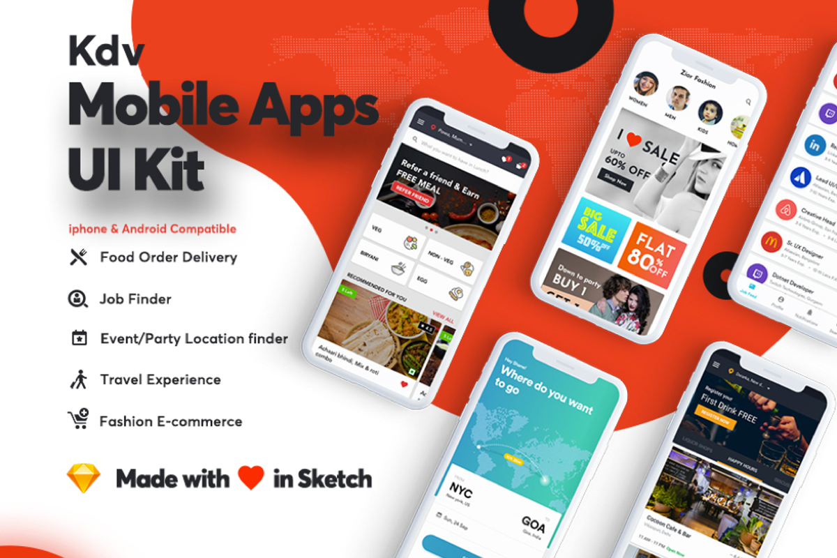 5 Multi Categories Mobile App UI KIT, an UI Kit Template by imvj
